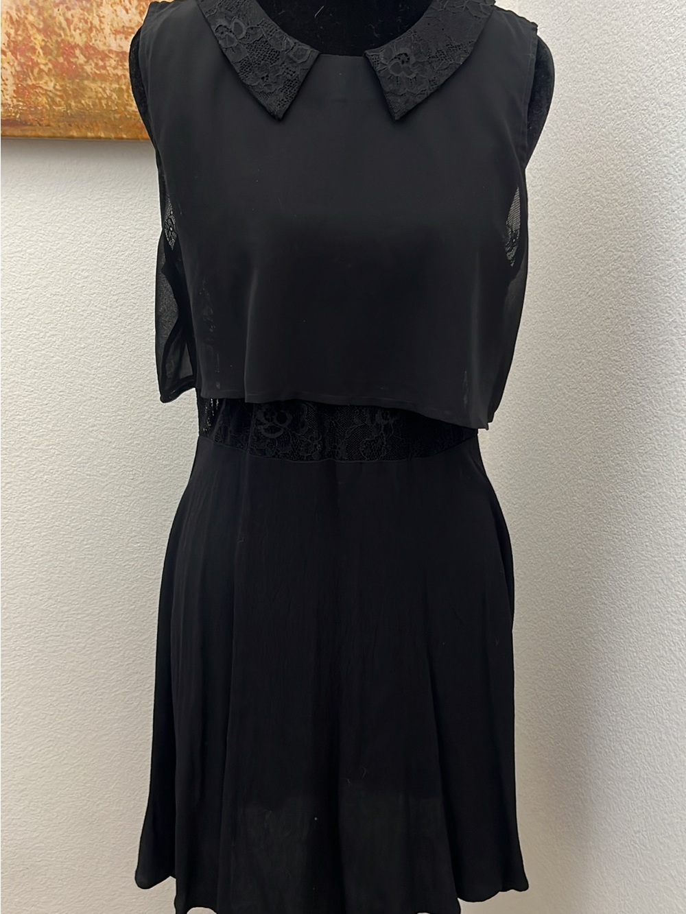 Source Unknown Black Lace-Trim Midi Dress